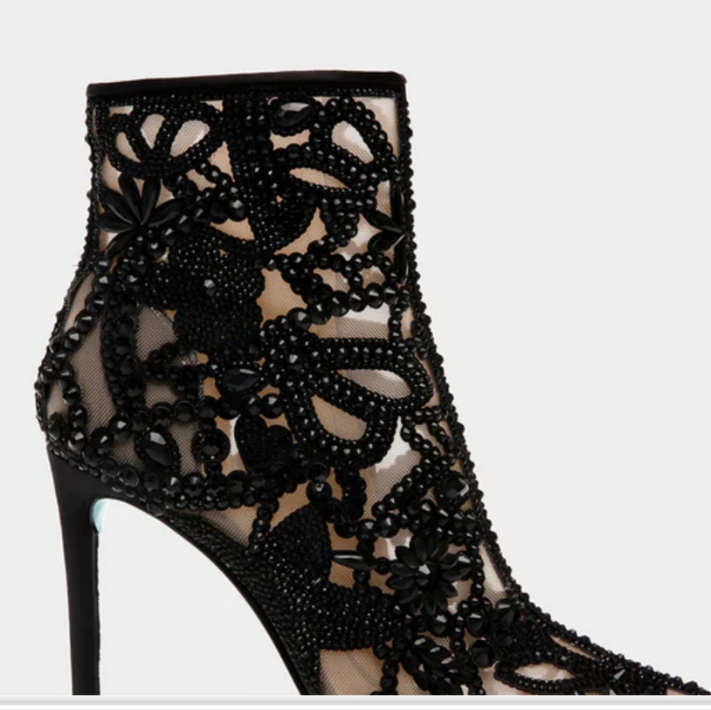 Betsey Johnson Black Beaded Lace Ankle Booties